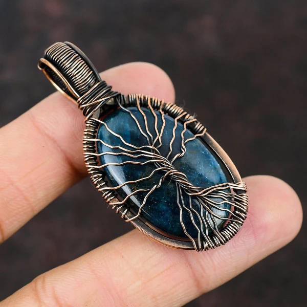 Labradorite Oval Gray Handmade Copper Wire Wrapped Pendant