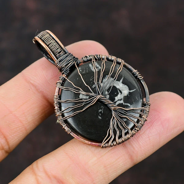 Labradorite Oval Gray Handmade Copper Wire Wrapped Pendant