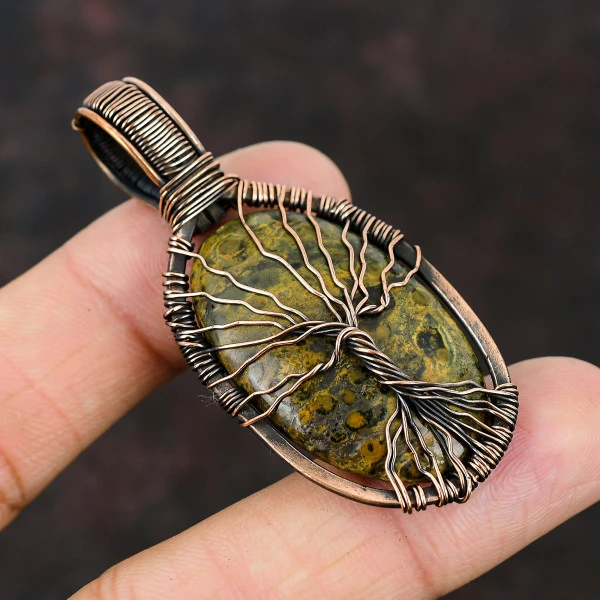 Labradorite Oval Blue Handmade Copper Wire Wrapped Pendant