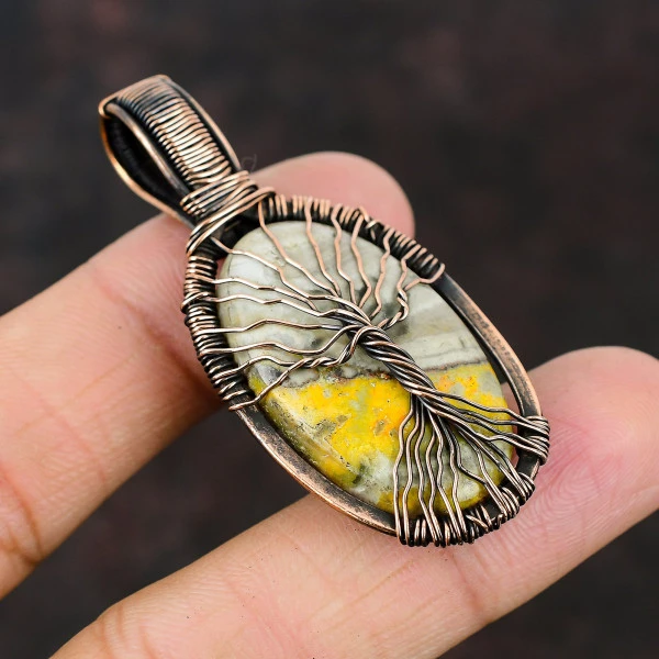 Labradorite Pear Gray Handmade Copper Wire Wrapped Pendant