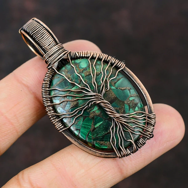 Labradorite Pear Blue Handmade Copper Wire Wrapped Pendant