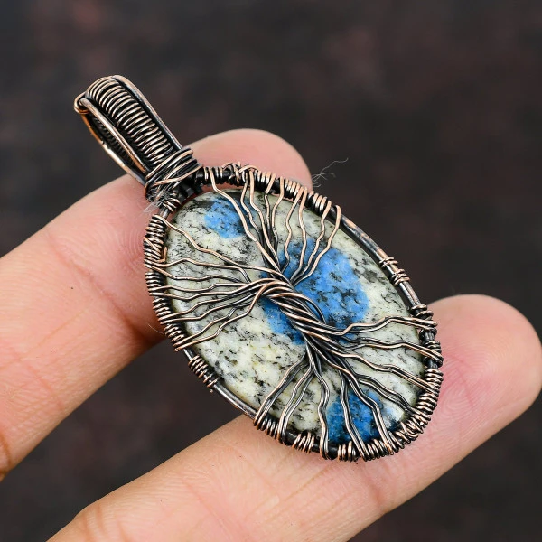 Labradorite Oval Blue Handmade Copper Wire Wrapped Pendant