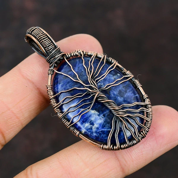 Labradorite Pear Blue Handmade Copper Wire Wrapped Pendant