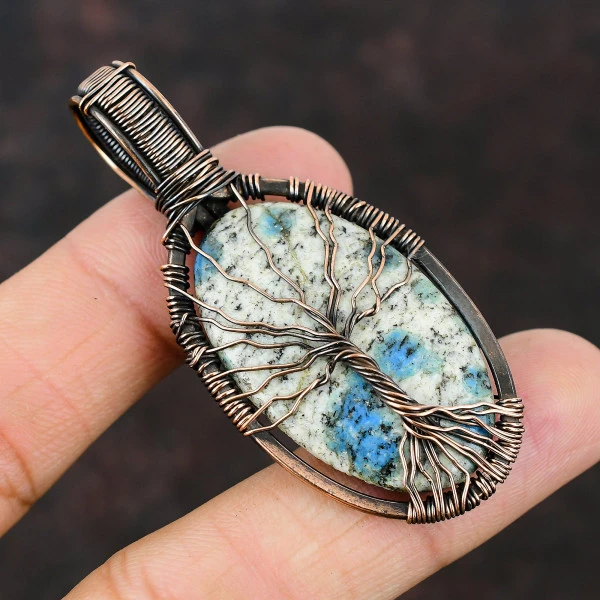 Labradorite Oval Blue Handmade Copper Wire Wrapped Pendant