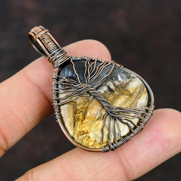 Labradorite Oval Gray Handmade Copper Wire Wrapped Pendant