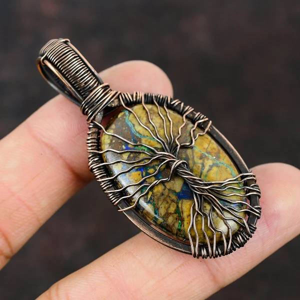 Labradorite Oval Blue Handmade Copper Wire Wrapped Pendant