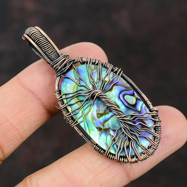 Labradorite Oval Blue Handmade Copper Wire Wrapped Pendant