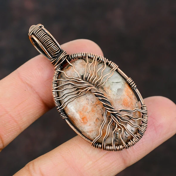 Labradorite Oval Blue Handmade Copper Wire Wrapped Pendant