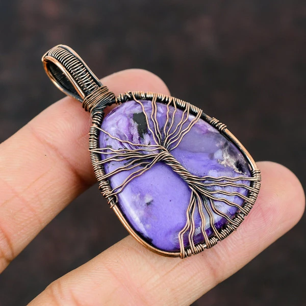 Labradorite Oval Blue Handmade Copper Wire Wrapped Pendant