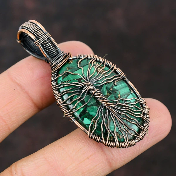 Labradorite Round Blue Handmade Copper Wire Wrapped Pendant