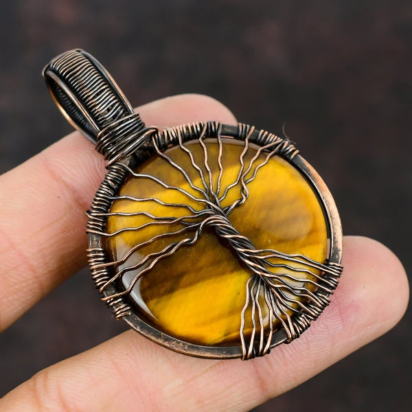 Labradorite Oval Blue Handmade Copper Wire Wrapped Pendant