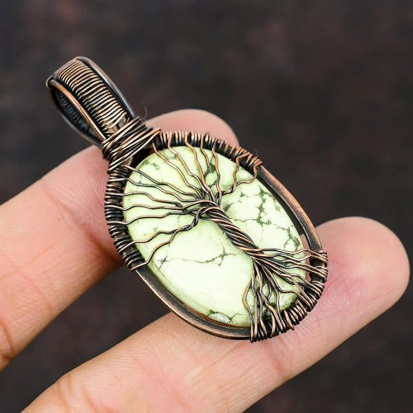 Labradorite Trillion Blue Handmade Copper Wire Wrapped Pendant