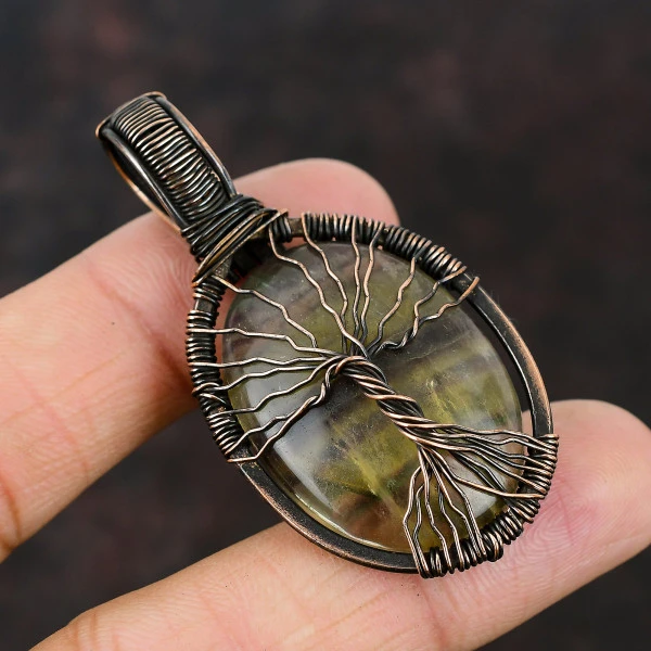 Labradorite Oval Blue Handmade Copper Wire Wrapped Pendant