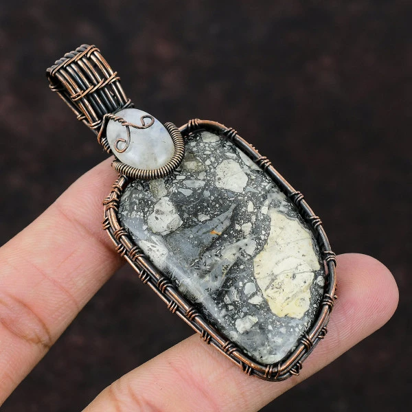Labradorite Oval Blue Handmade Copper Wire Wrapped Pendant
