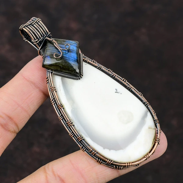 Labradorite Pear Blue Handmade Copper Wire Wrapped Pendant