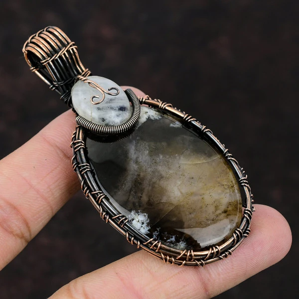Labradorite Pear Gray Handmade Copper Wire Wrapped Pendant
