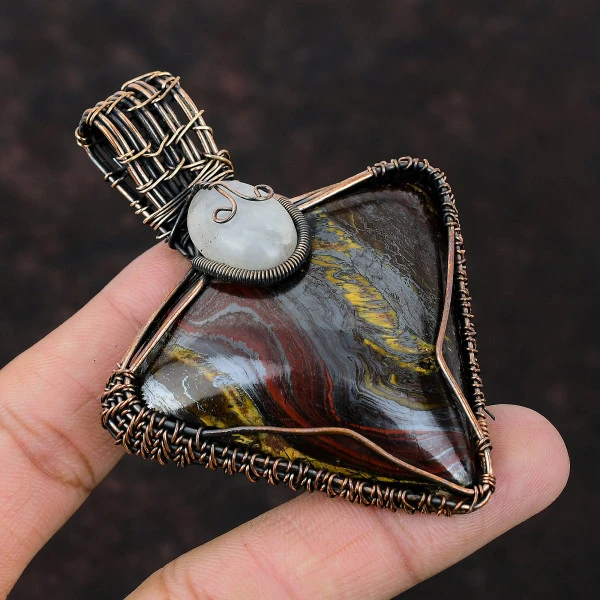 Labradorite Oval Blue Handmade Copper Wire Wrapped Pendant