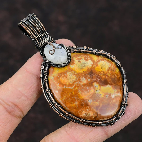Labradorite Oval Blue Handmade Copper Wire Wrapped Pendant