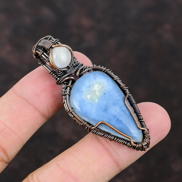 Labradorite Oval Blue Handmade Copper Wire Wrapped Pendant