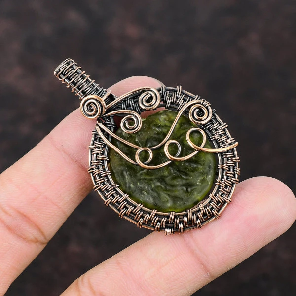 Labradorite Oval Blue Handmade Copper Wire Wrapped Pendant