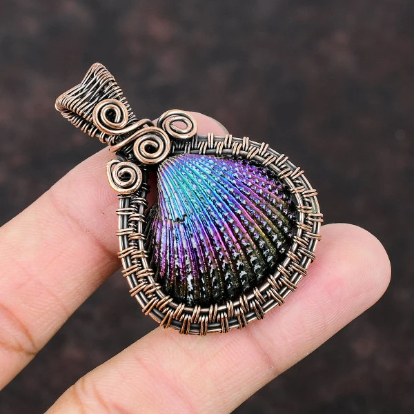 Labradorite Trillion Blue Handmade Copper Wire Wrapped Pendant