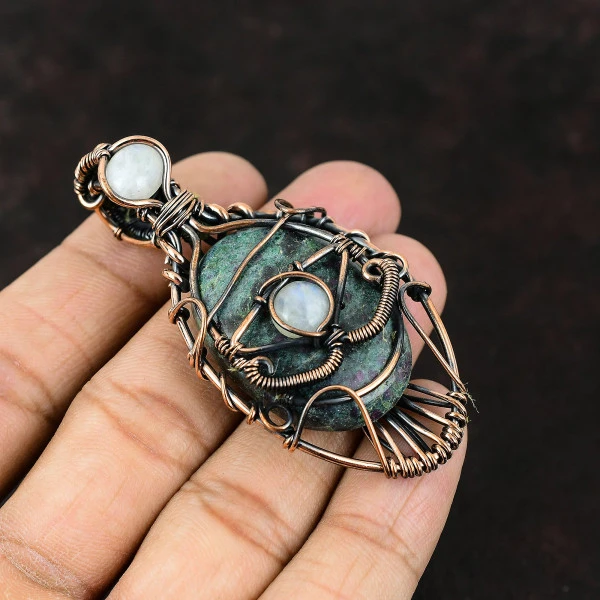 Ruby In Blue Kyanite Oval Blue Handmade Copper Wire Wrapped Pendant