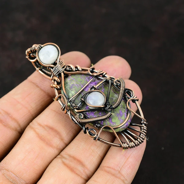 Purpurite Oval Purple Handmade Copper Wire Wrapped Pendant