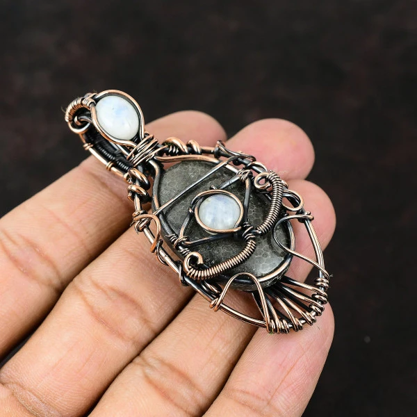 Stingray Coral Oval Black Handmade Copper Wire Wrapped Pendant