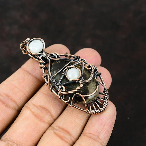 Septarian Oval Black Handmade Copper Wire Wrapped Pendant