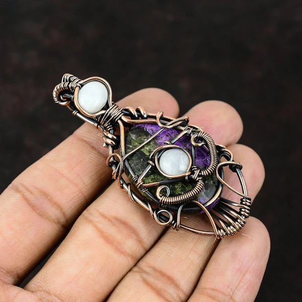 Purpurite Oval Purple Handmade Copper Wire Wrapped Pendant