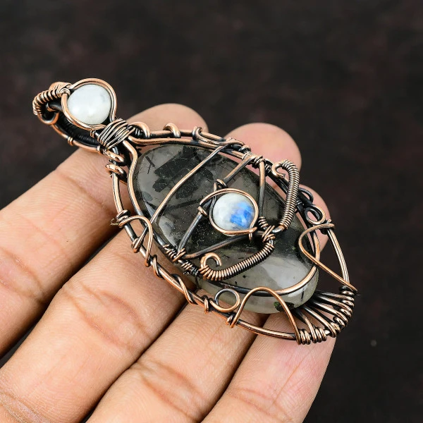 Black Rutile Oval Black Handmade Copper Wire Wrapped Pendant