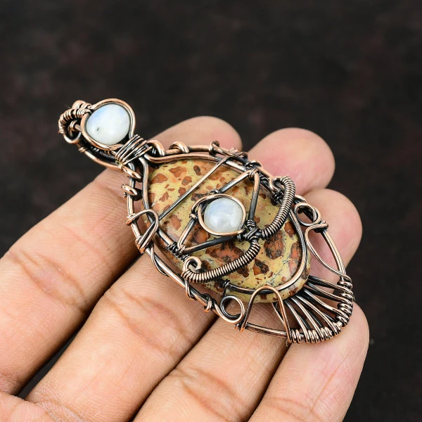 Asteroid Jasper Oval Brown Handmade Copper Wire Wrapped Pendant