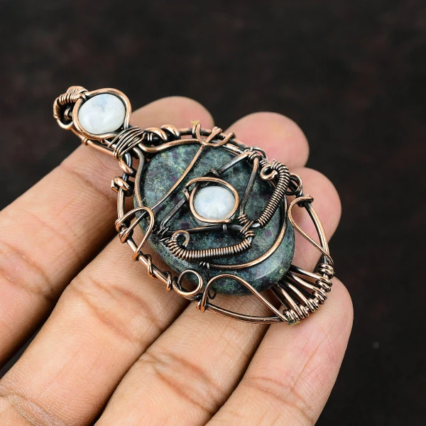 Ruby In Blue Kyanite Oval Blue Handmade Copper Wire Wrapped Pendant