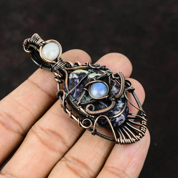 Kammererite Oval Purple Handmade Copper Wire Wrapped Pendant
