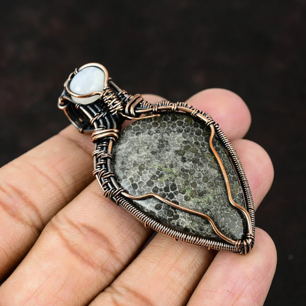 Stingray Coral Pear Black Handmade Copper Wire Wrapped Pendant