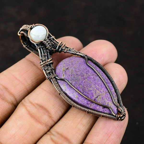 Purpurite Pear Purple Handmade Copper Wire Wrapped Pendant