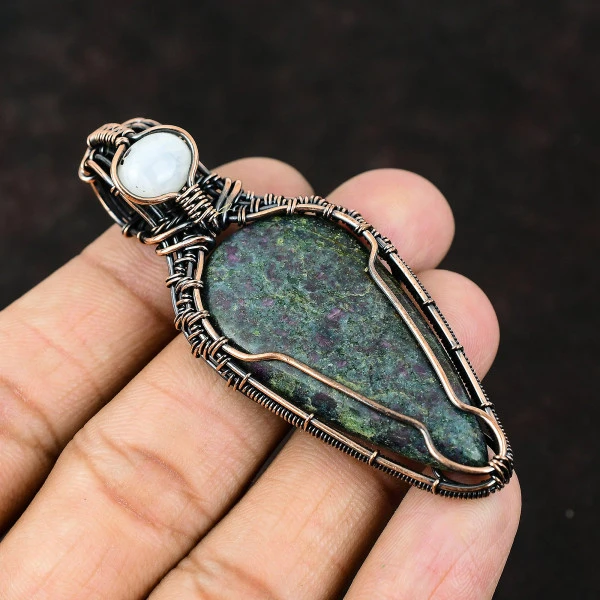 Ruby In Blue Kyanite Pear Blue Handmade Copper Wire Wrapped Pendant