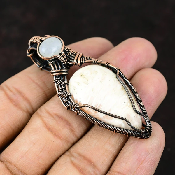 Scolecite Pear White Handmade Copper Wire Wrapped Pendant