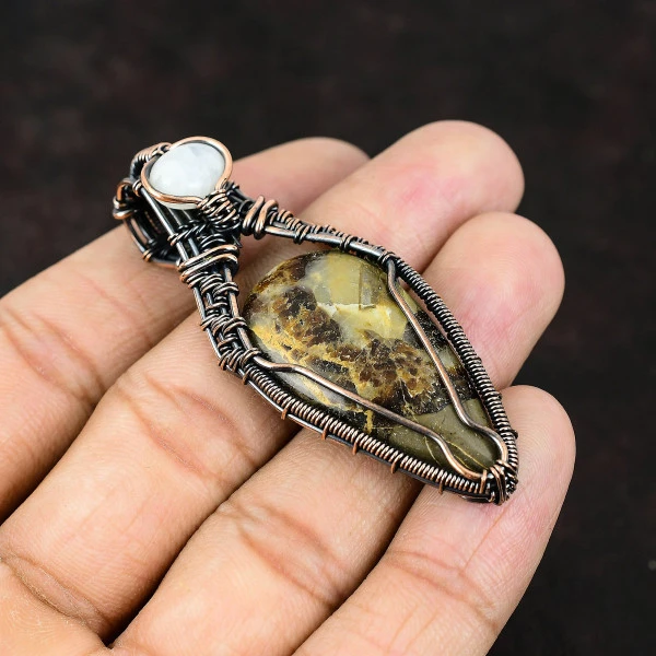 Septarian Pear Brown Handmade Copper Wire Wrapped Pendant