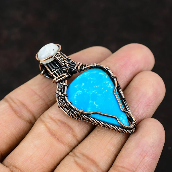 Arizona Turquoise Pear Blue Handmade Copper Wire Wrapped Pendant
