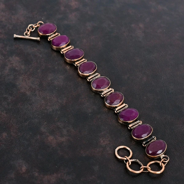 Faceted Kashmir Ruby Bracelet Handmade Elegant Jewelry Copper Gemstone Bracelet 