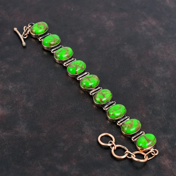 Copper Green Turquoise Bracelet Handmade Gemstone Jewelry Unique Copper Bracelet