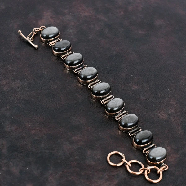 Silver Sheen Obsidian Gemstone Bracelet Awesome Copper Bracelet Handmade Jewelry