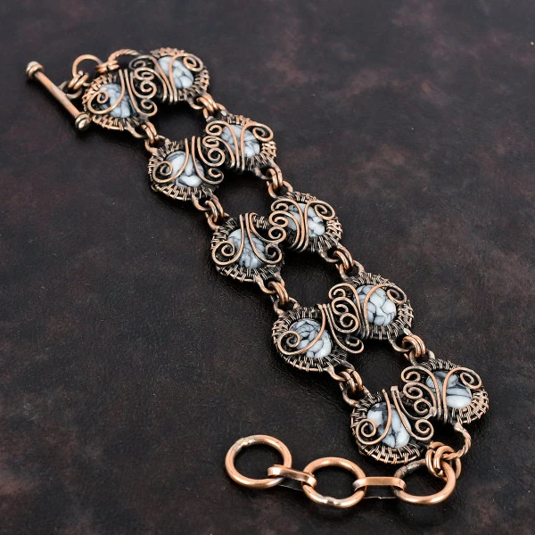 Pinolith Jasper Bracelet Adjustable Bracelet Copper Wire Wrapped Gemstone Jewelry