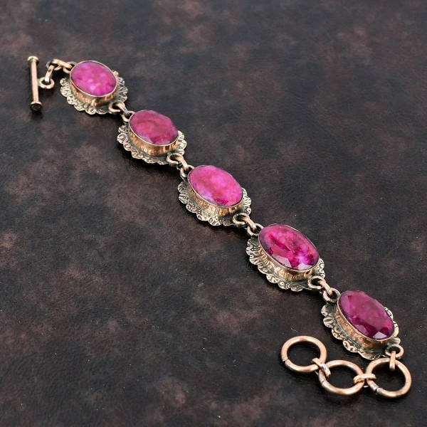 Faceted Kashmir Ruby Gemstone Bracelet Copper Bracelet Adjustable Bracelet