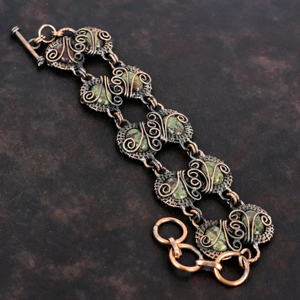 Dragon Bloodstone Bracelet Adjustable Chain Bracelet Copper Wire Wrapped Jewelry