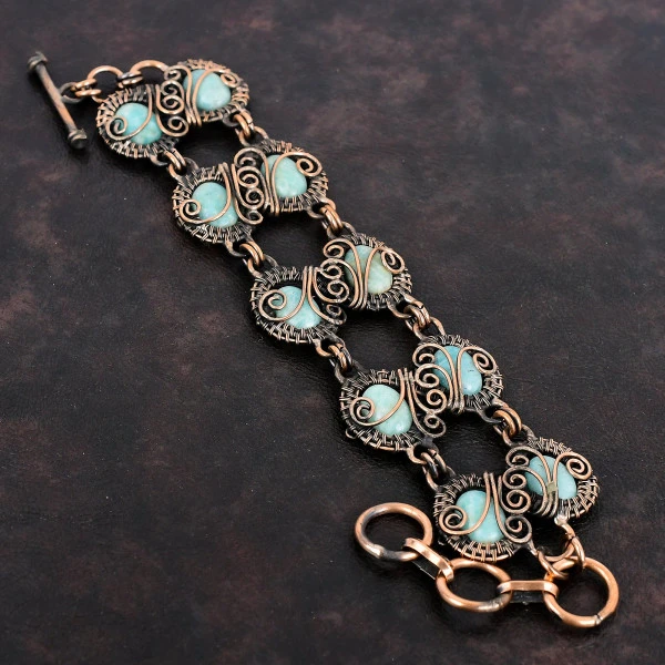 Amazonite Bracelet Copper Wire Wrapped Adjustable Chain Bracelet Gemstone Jewelry