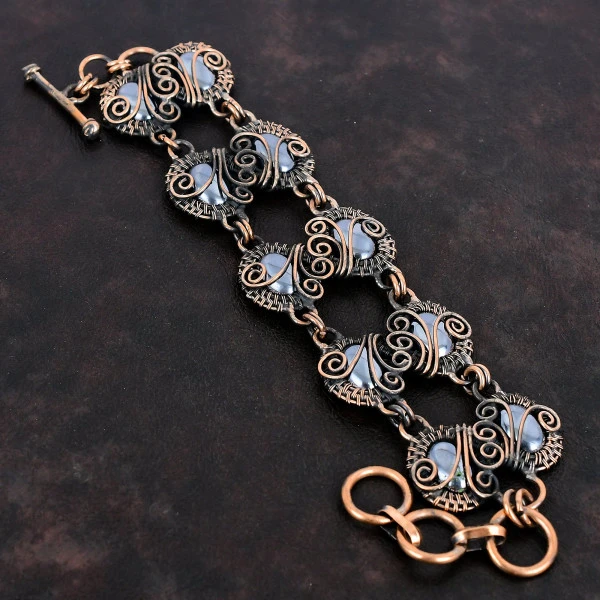 Shungite Bracelet Gemstone Jewelry Copper Wire Wrapped Adjustable Chain Bracelet