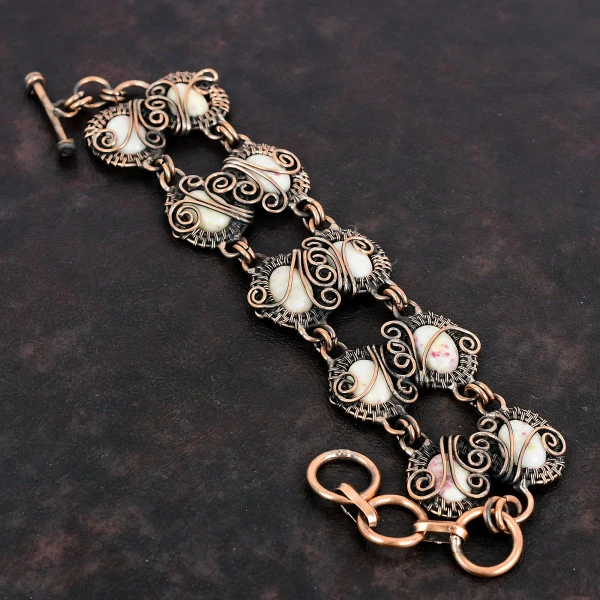 Cinnabar Bracelet Gemstone Copper Wire Wrapped Jewelry Adjustable Chain Bracelet