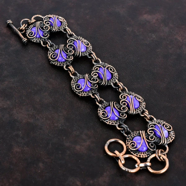 Charoite Bracelet Gemstone Copper Wire Wrapped Jewelry Adjustable Chain Bracelet